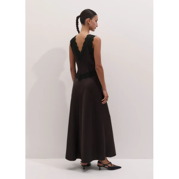 ME+EM Fit + Flare Maxi Slip Dress in Dark Chocolate Brown, view 6 | Maxi Dresses | Coveti