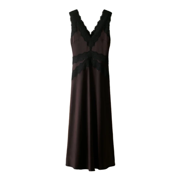 ME+EM Fit + Flare Maxi Slip Dress in Dark Chocolate Brown