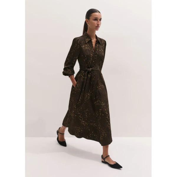 ME+EM Fit + Flare Midi Dress in Brown Multi