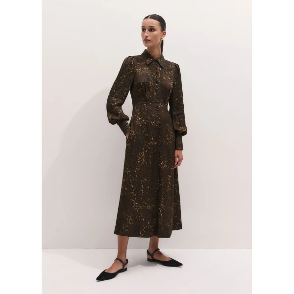 ME+EM Fit + Flare Midi Dress in Brown Multi
