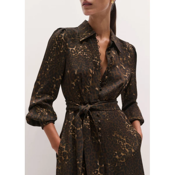 ME+EM Fit + Flare Midi Dress in Brown Multi