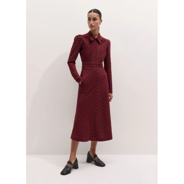 ME+EM Fit + Flare Midi Dress in Red Multi, view 2 | Midi Dresses | Coveti