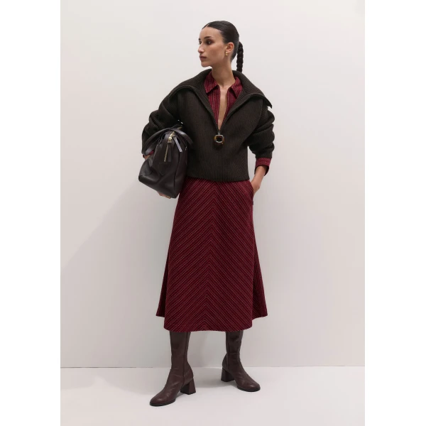 ME+EM Fit + Flare Midi Dress in Red Multi, view 4 | Midi Dresses | Coveti