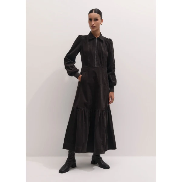 ME+EM Fit + Flare Midi Dress in Warm Chocolate