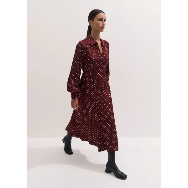 ME+EM Fit + Flare Midi Dress in Wine Red/Cream
