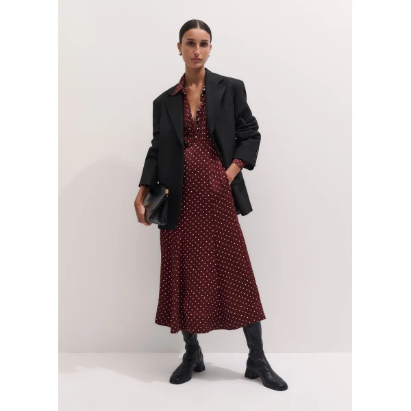 ME+EM Fit + Flare Midi Dress in Wine Red/Cream