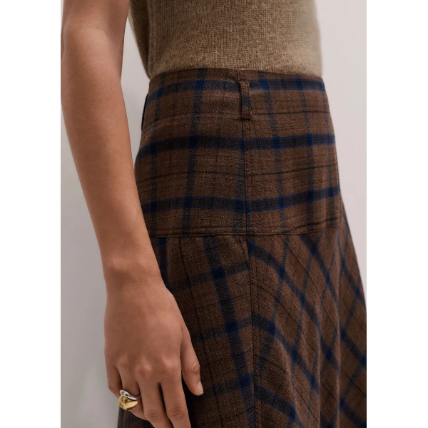 ME+EM Fit + Flare Midi Skirt in Warm Chocolate Multi, view 4 | Midi Skirts | Coveti