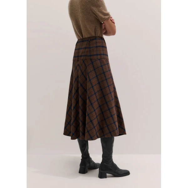 ME+EM Fit + Flare Midi Skirt in Warm Chocolate Multi, view 6 | Midi Skirts | Coveti