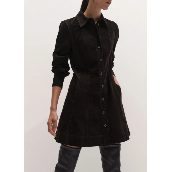 ME+EM Fit + Flare Short Dress in Dark Chocolate Brown, view 2 | Mini Dresses | Coveti