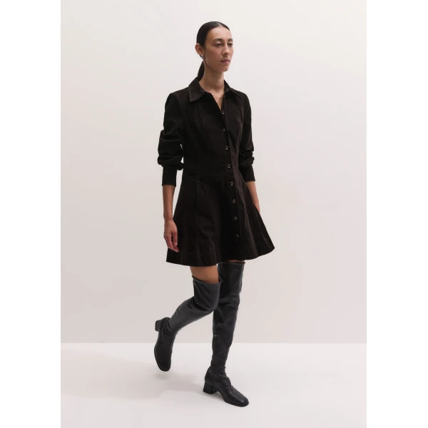 ME+EM Fit + Flare Short Dress in Dark Chocolate Brown, view 3 | Mini Dresses | Coveti