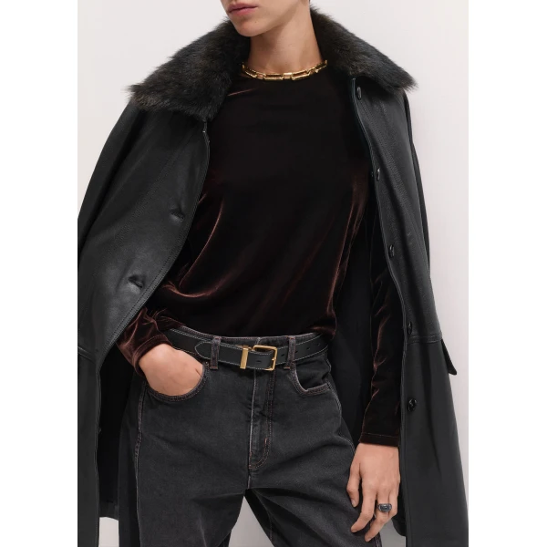 ME+EM Fluid Velour Long Puff Sleeve Top in Dark Chocolate, view 4 | T-shirts | Coveti