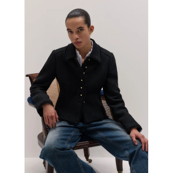 ME+EM Fringe Peplum Jacket in Black