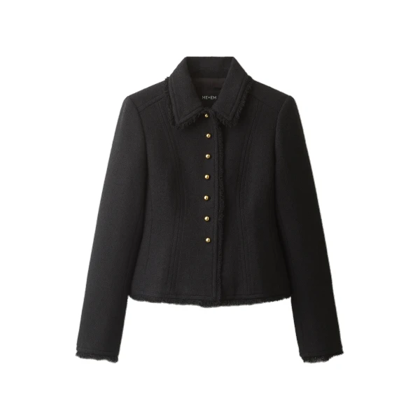 ME+EM Fringe Peplum Jacket in Black