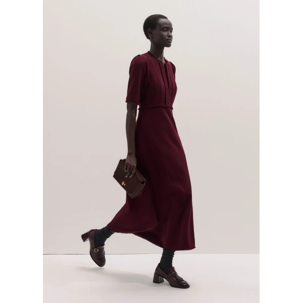 ME+EM Fringe Slim Midi Dress in Merlot
