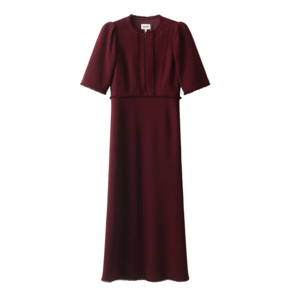 ME+EM Fringe Slim Midi Dress in Merlot