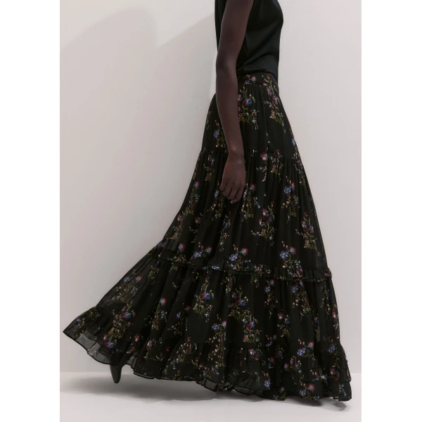 ME+EM Full-Length Skirt in Black Multi