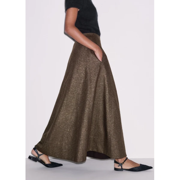 ME+EM Full-Length Skirt in Gold/Brown, view 2 | Maxi Skirts | Coveti