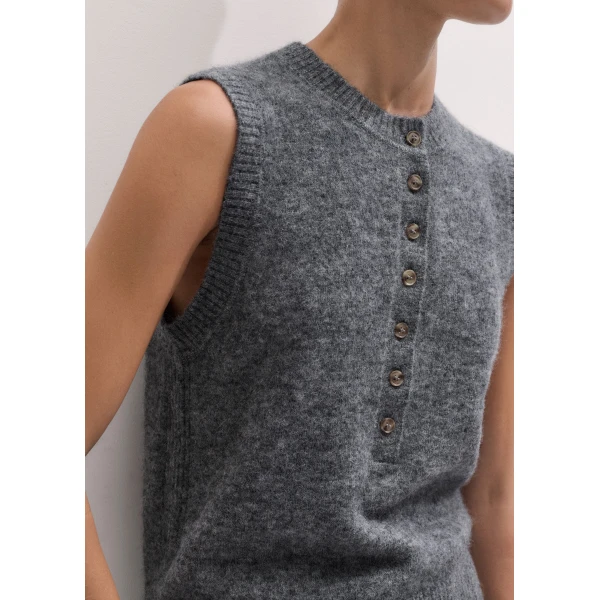 ME+EM Henley Knit Vest in Mid Grey Mélange