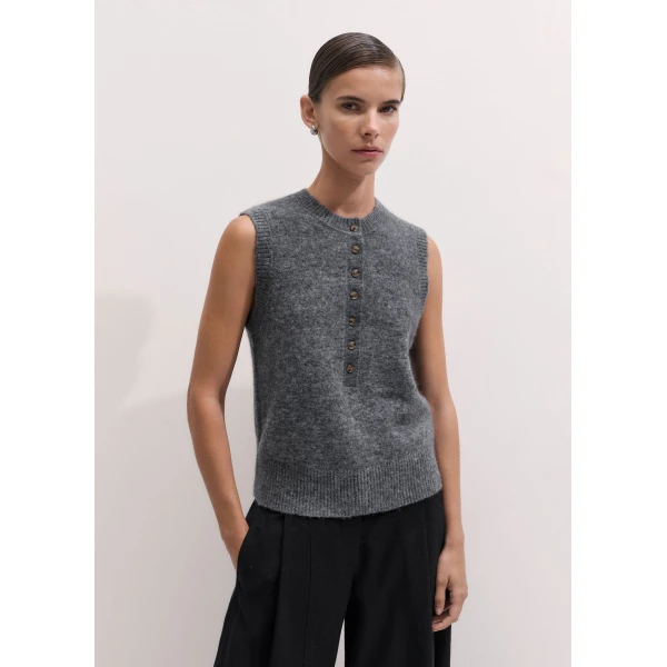 ME+EM Henley Knit Vest in Mid Grey Mélange