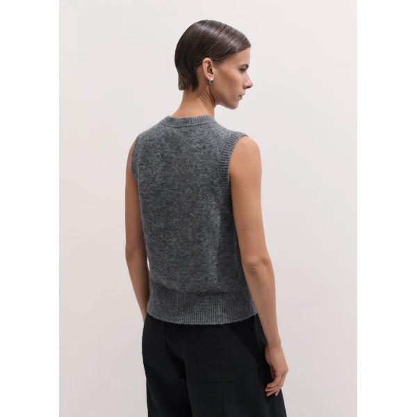 ME+EM Henley Knit Vest in Mid Grey Mélange