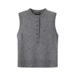 ME+EM Henley Knit Vest in Mid Grey Mélange