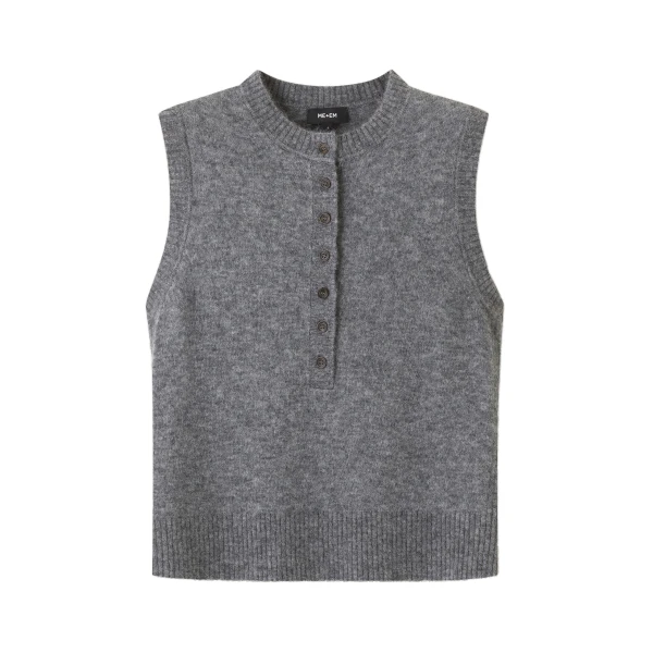 ME+EM Henley Knit Vest in Mid Grey Mélange