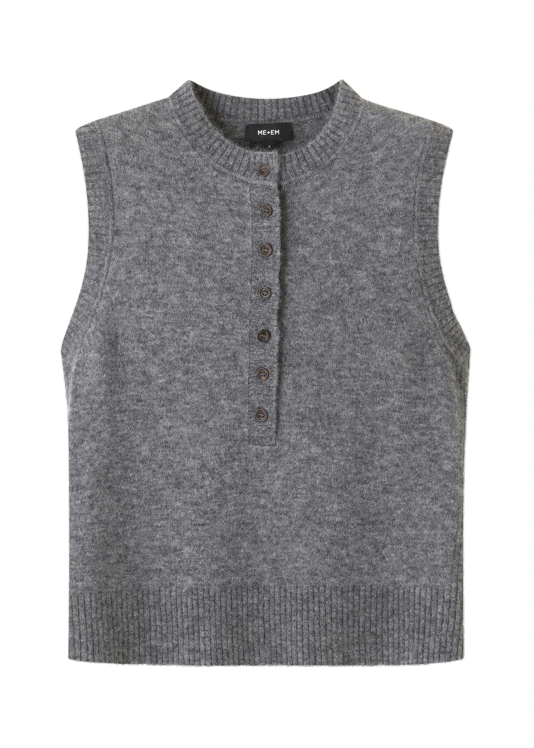 ME+EM Henley Knit Vest in Mid Grey Mélange | Knitwear | Coveti ME+EM Henley Knit Vest in Mid Grey Mélange