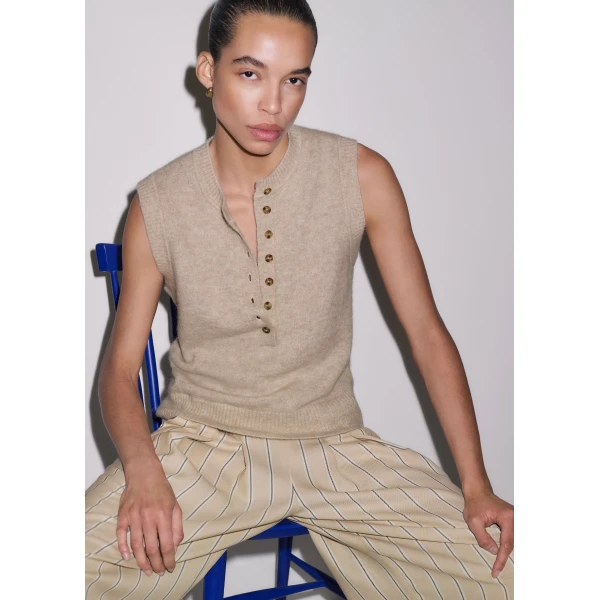 ME+EM Henley Knit Vest in Oatmeal Mélange