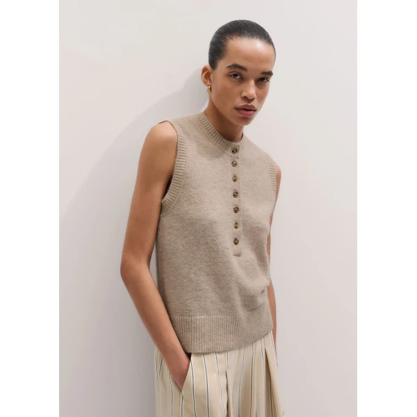 ME+EM Henley Knit Vest in Oatmeal Mélange
