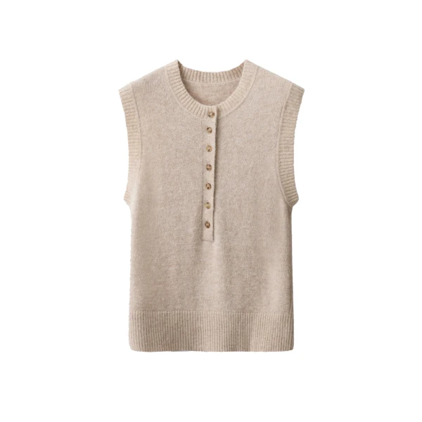 ME+EM Henley Knit Vest in Oatmeal Mélange