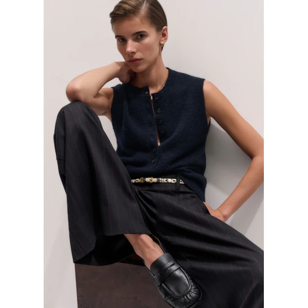 ME+EM Henley Straight Knit Vest in Navy, view 2 | Sweaters | Coveti