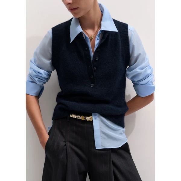 ME+EM Henley Straight Knit Vest in Navy, view 3 | Sweaters | Coveti