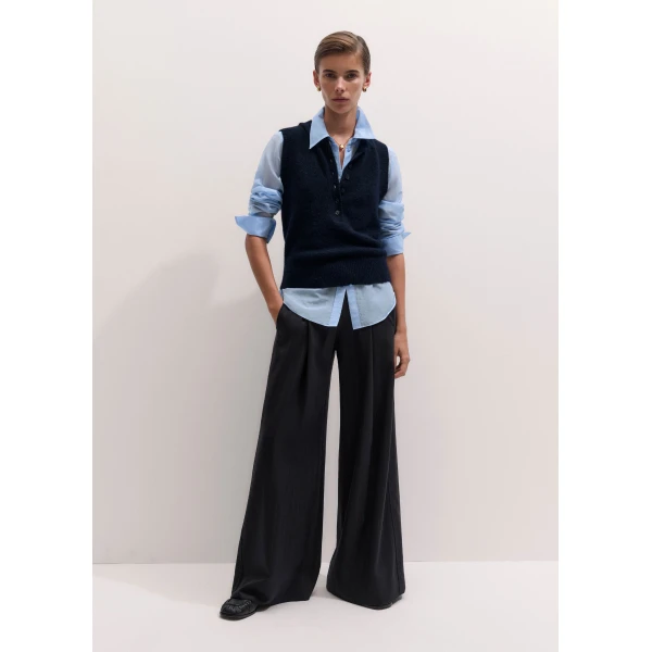 ME+EM Henley Straight Knit Vest in Navy, view 4 | Sweaters | Coveti