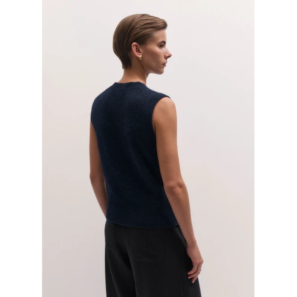 ME+EM Henley Straight Knit Vest in Navy, view 5 | Sweaters | Coveti