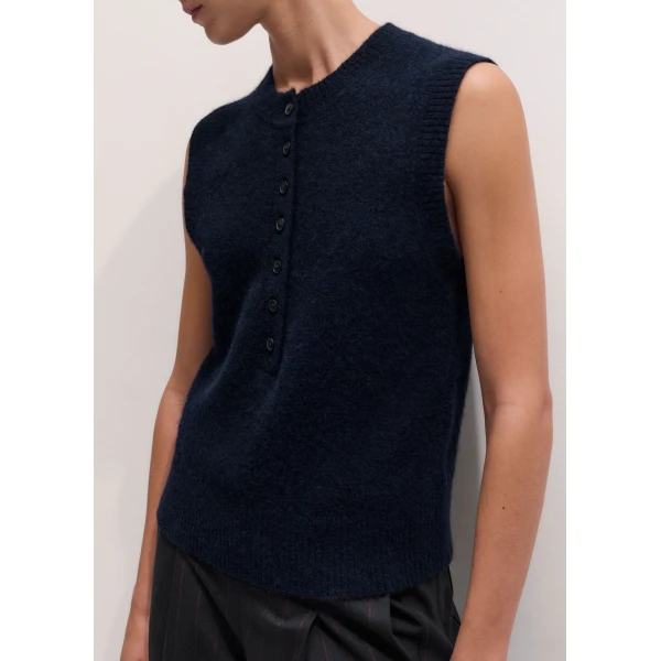 ME+EM Henley Straight Knit Vest in Navy, view 6 | Sweaters | Coveti