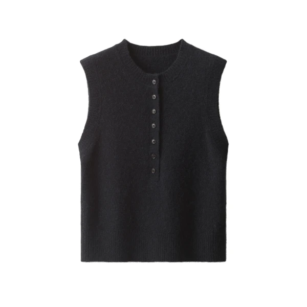 ME+EM Henley Straight Knit Vest in Navy