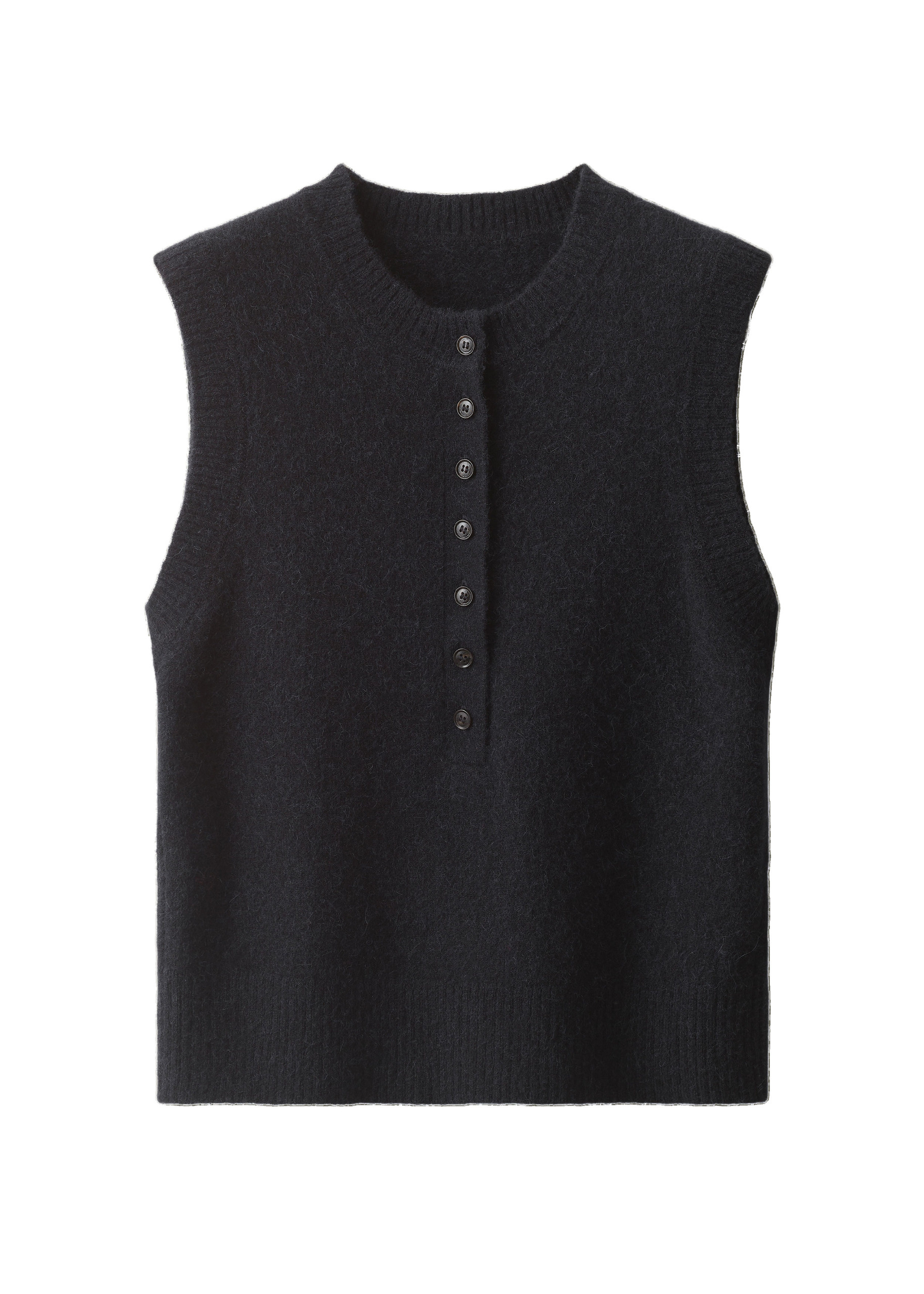 Mini Lin Bucket ME+EM Henley Straight Knit Vest in Navy | Buy Designer Knitwear at Coveti