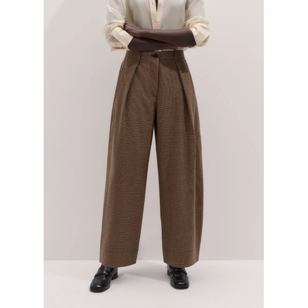 ME+EM Heritage Barrel Trouser in Pecan Brown Multi