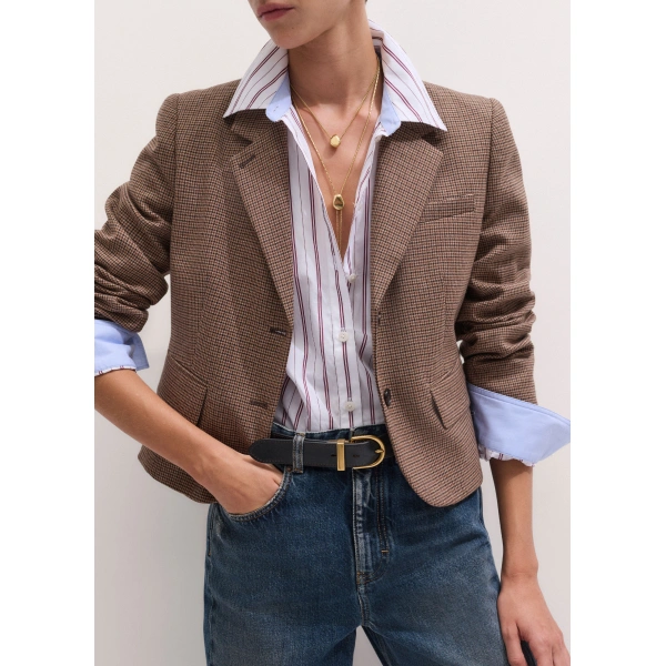 ME+EM Heritage Crop Slim Blazer in Pecan Brown Multi, view 2 | Blazers | Coveti