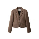 ME+EM Heritage Crop Slim Blazer in Pecan Brown Multi | Blazers | Coveti