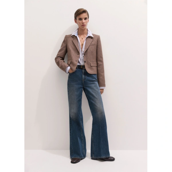 ME+EM Heritage Crop Slim Blazer in Pecan Brown Multi, view 4 | Blazers | Coveti