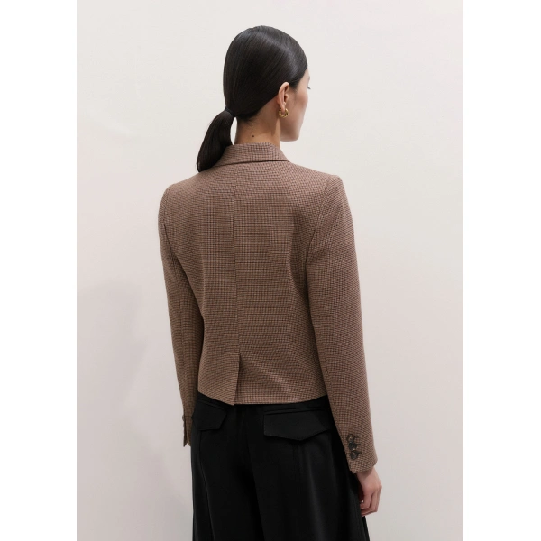 ME+EM Heritage Crop Slim Blazer in Pecan Brown Multi, view 6 | Blazers | Coveti