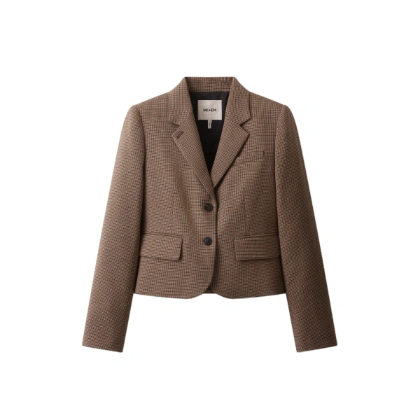 ME+EM Heritage Crop Slim Blazer in Pecan Brown Multi