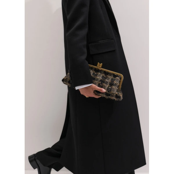 ME+EM Heritage Top Frame Clutch in Black/Gold, view 2 | Clutch Bags | Coveti