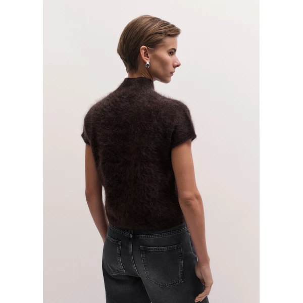 ME+EM High Neck Baby Tee in Dark Chocolate Brown, view 5 | Sweaters | Coveti