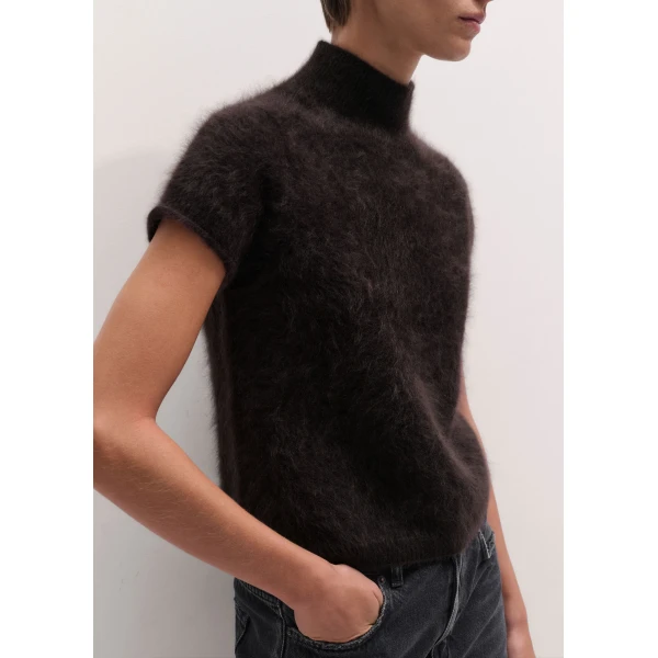 ME+EM High Neck Baby Tee in Dark Chocolate Brown, view 6 | Sweaters | Coveti