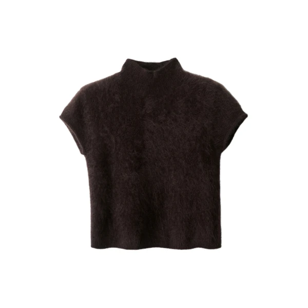ME+EM High Neck Baby Tee in Dark Chocolate Brown | Sweaters | Coveti