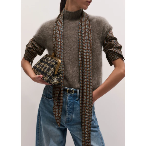 ME+EM High Neck Baby Tee in Heather Brown Mélange, view 4 | T-shirts | Coveti