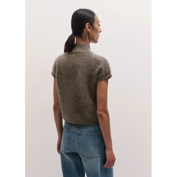 ME+EM High Neck Baby Tee in Heather Brown Mélange, view 6 | T-shirts | Coveti