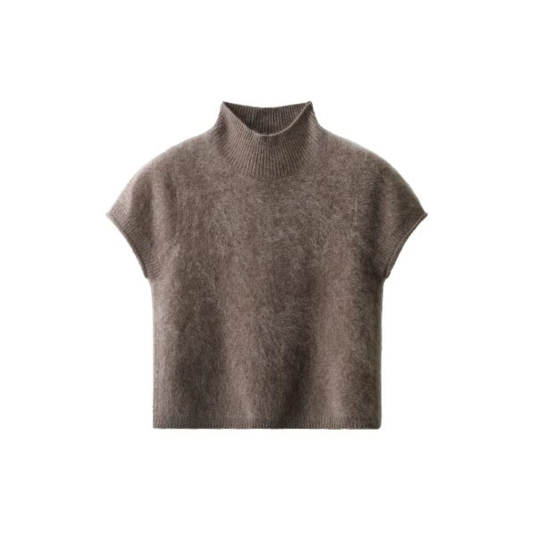 ME+EM High Neck Baby Tee in Heather Brown Mélange